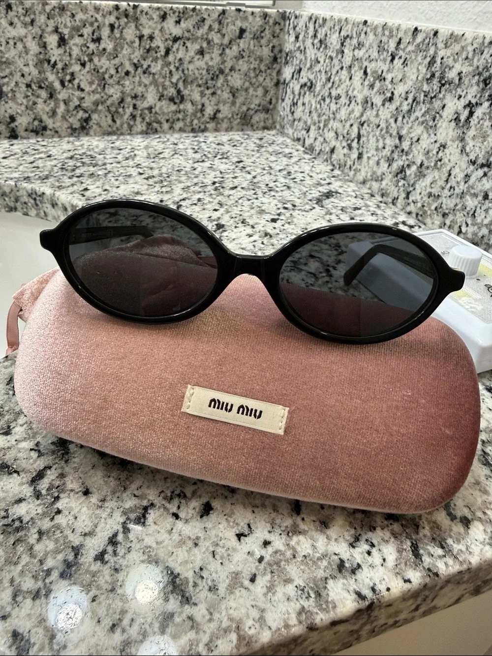Miu Miu Black Round Sunglasses with Pink Velvet Case Like New Original